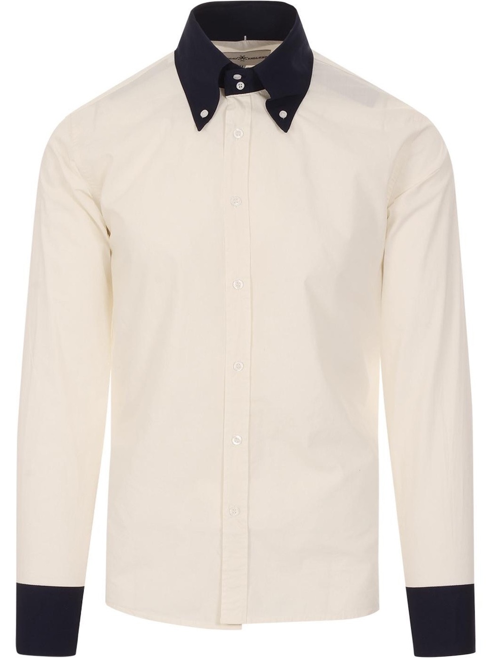 Madcap England Two-Tone Button-Down Shirt in Cream with Navy Trim